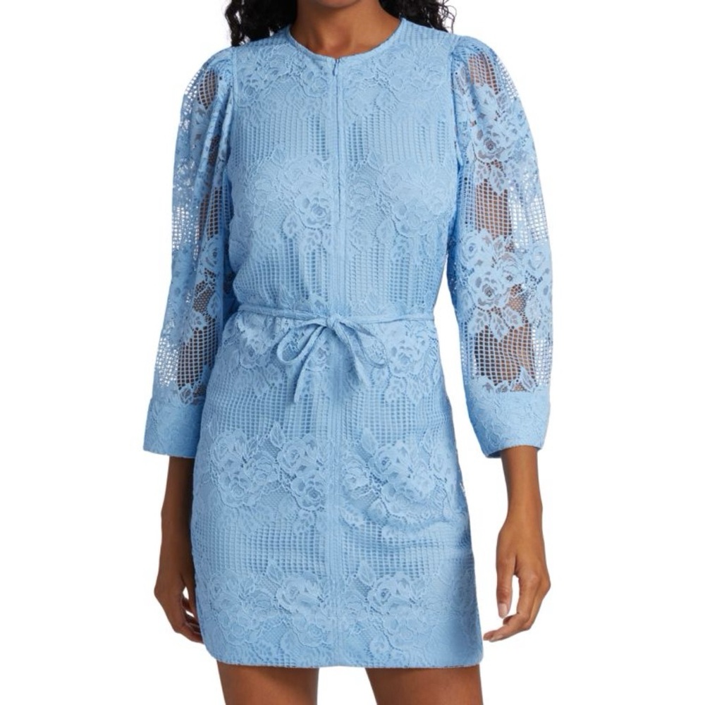 Ganni  Long Sleeve Sky Blue Floral Lace Dress